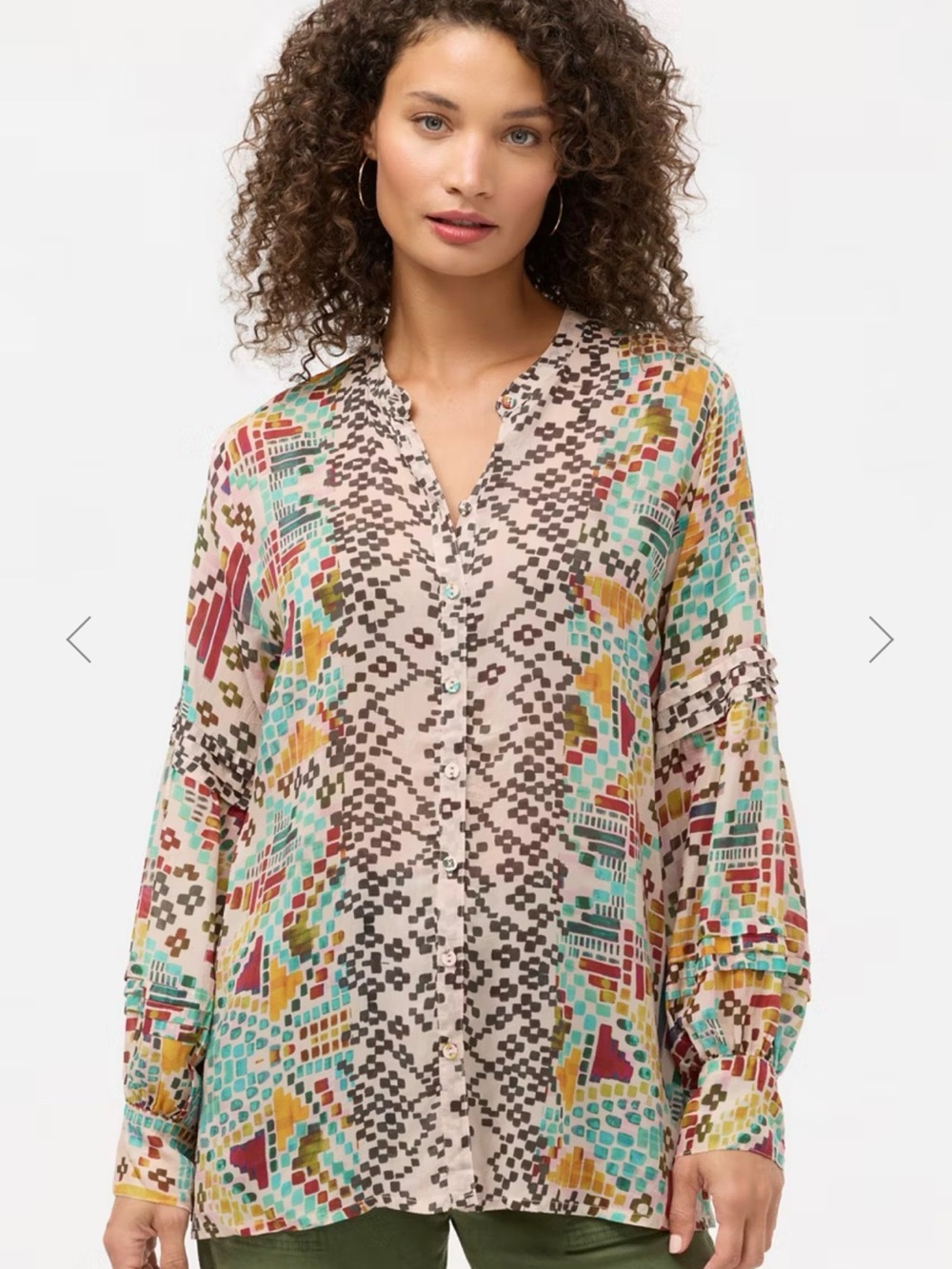 Johnny Was Malina Blouse Etris Mosaic Boho Artsy Wanderlust Resort Hippie SMALL
